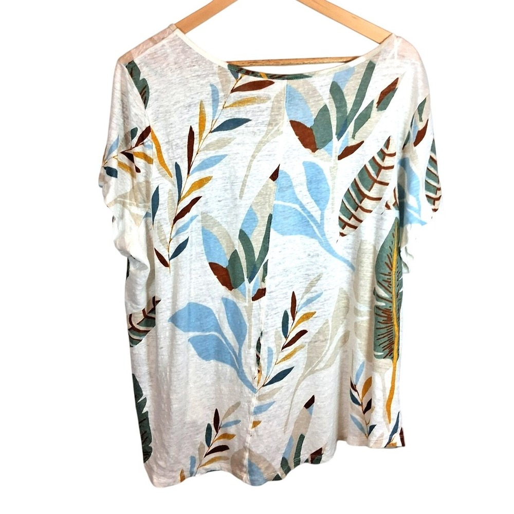 Cynthia Rowley 100% Linen Tropical Floral T-Shirt Womens Plus Size 2X Resort - Picture 8 of 10